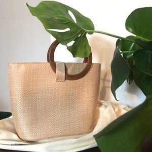 Straw Purse with Wooden Handles
